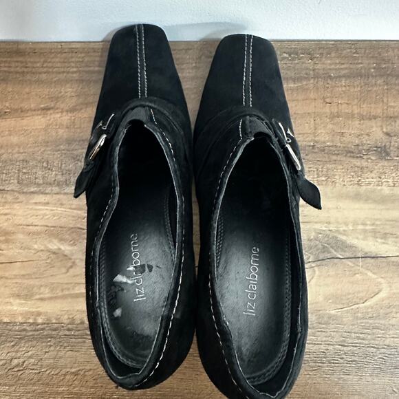 Whimsygoth Suede Heels Sz 7 Witchy Buckle Black Shoes Gothic Cottage Vibes - Picture 5 of 7